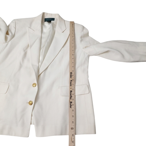 Lauren Ralph Lauren Blazer 8 Ivory Whitw Gold Buttons Wool Blend Collared - Picture 8 of 8
